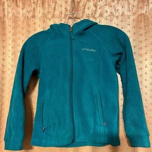 Columbia teal girls’ hooded fleece jacket, girls’ size small